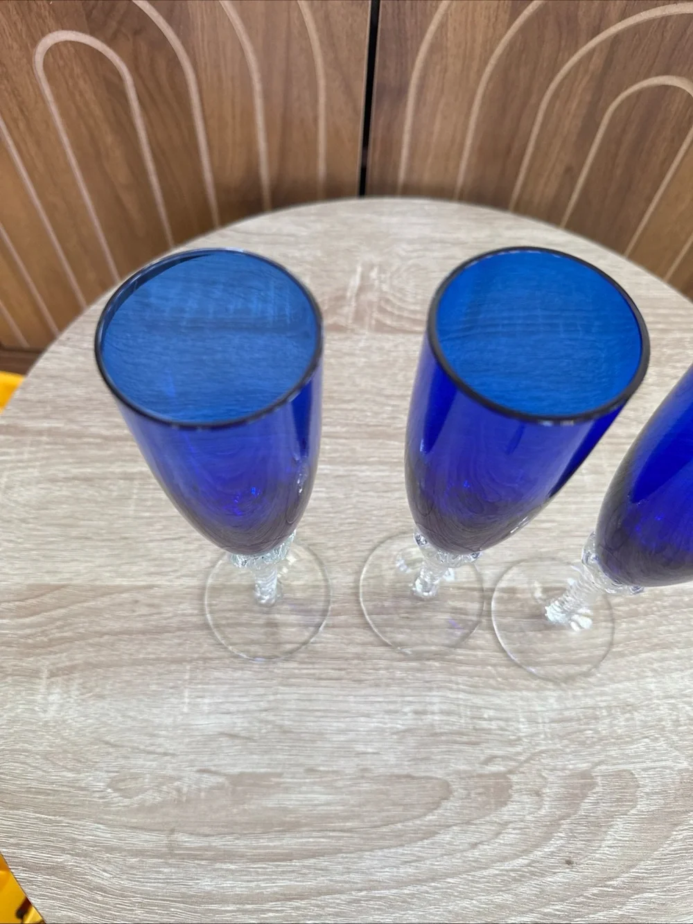 Set of 3 Colony Cobalt Blue Champagne Flutes, MCM, Pirouette with Twisted stems